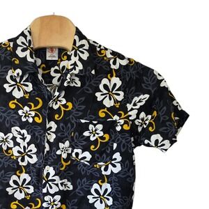 Aloha Style Mens Hibiscus Floral Rayon Hawaiian Shirt Black Yellow White Large